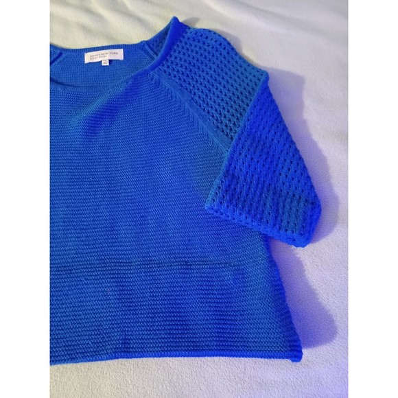 Jones New York Sport Petite Medium knit top open knit 3/4 sleeves hemmed blue - Picture 5 of 8